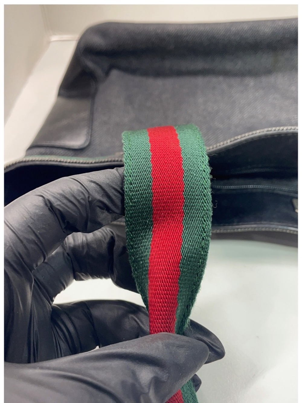 Gucci Black Shoulder Tote with Red & Green Webbing - Picture 8 of 11